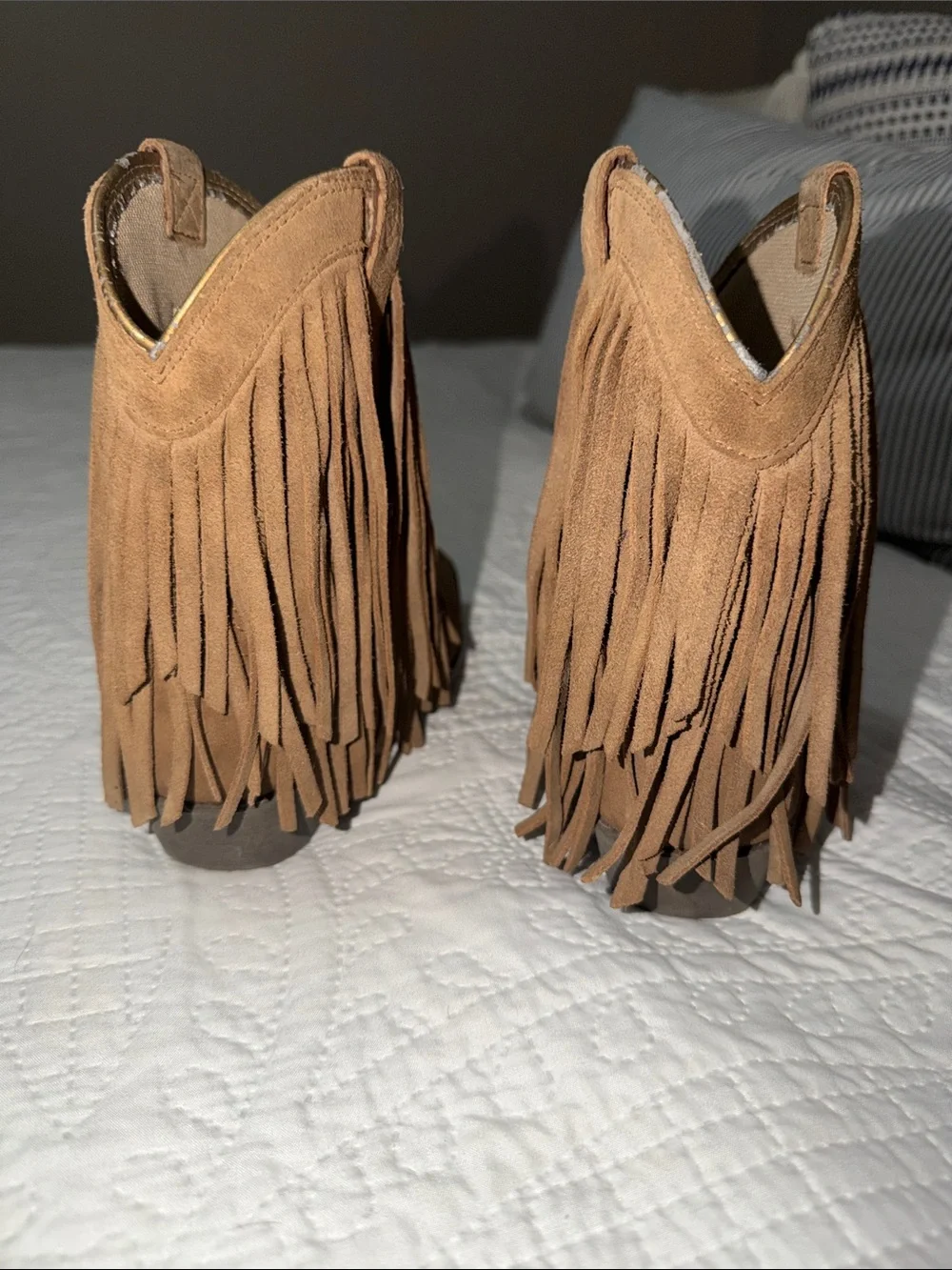 Ariat Tan Suede Fringe Kids Western Ankle Boots